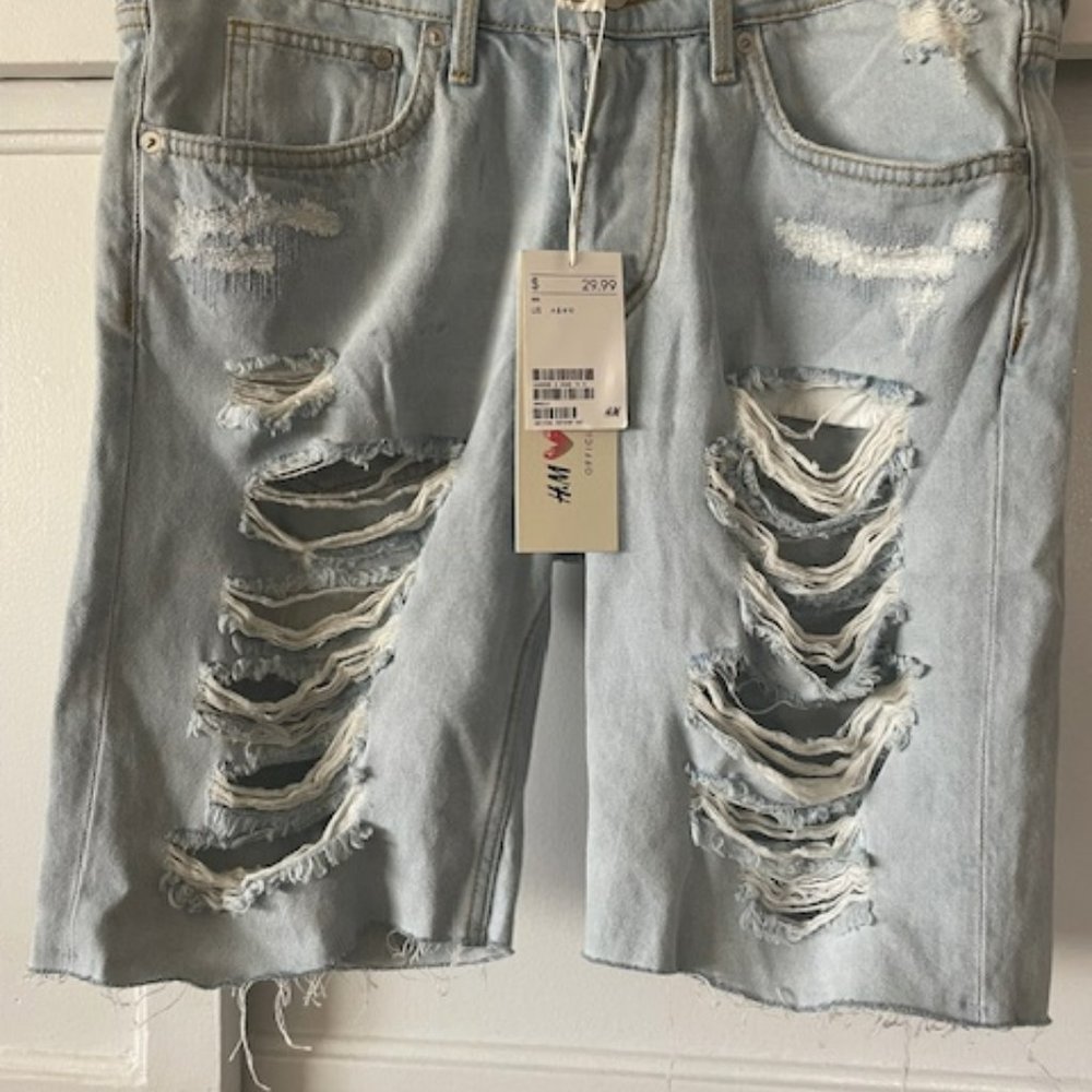Women’s Distressed Bermuda Shorts 6 NWT Country Coachella Button Up Lagenlook